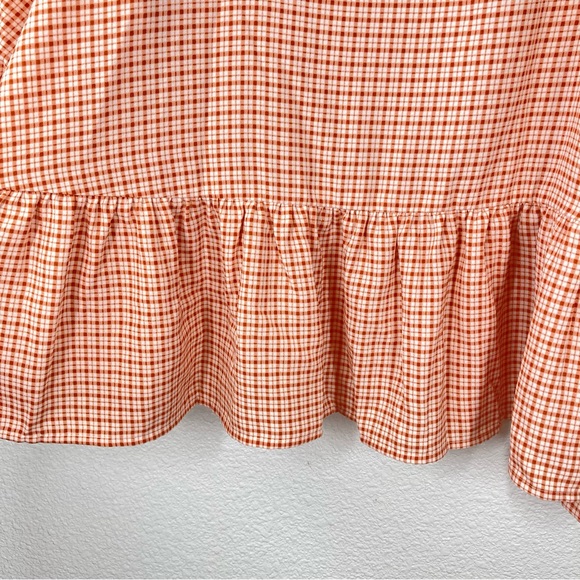 Lauren Conrad V Neck Cropped Ruffled Blouse XXL Orange Button Down Peplum Flowy - Picture 13 of 16